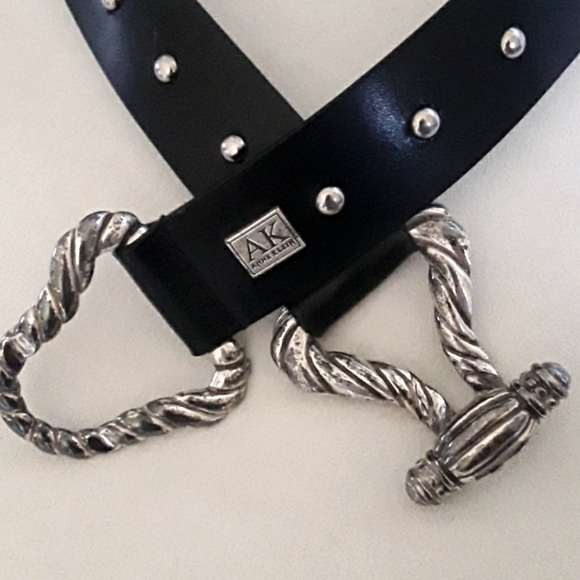 Anne Klein Belt Black Leather,studs M - Picture 1 of 13